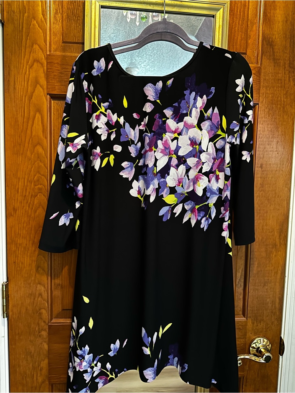 Women’s Black Midi Dress with Purple & White Floral Print